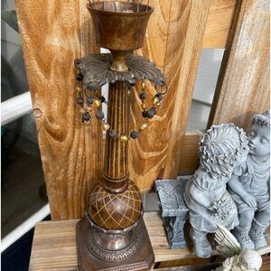 VTG Tall 13” Hanging Bead Brass Candle Holder Taper/Votive